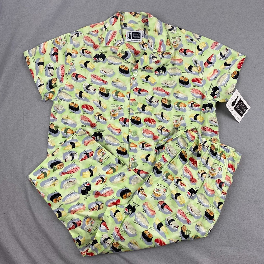 Vintage The Cats Pajamas Womens Sushi Print Pajama Set Medium NEW